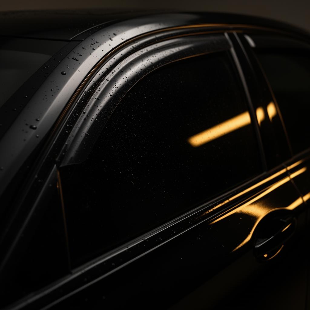 Close-up of a freshly tinted dark car window